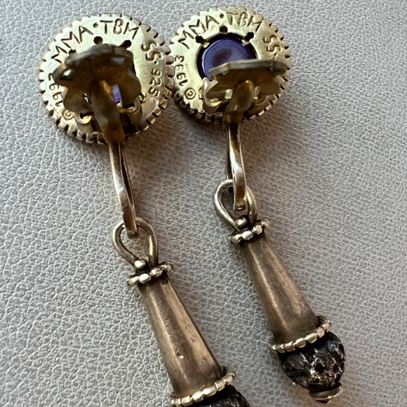 VINTAGE MMA METROPOLITAN MUSEUM 1993 AMETHYST CABOCHON DROP DANGLE EARRINGS 925S - Picture 7 of 16